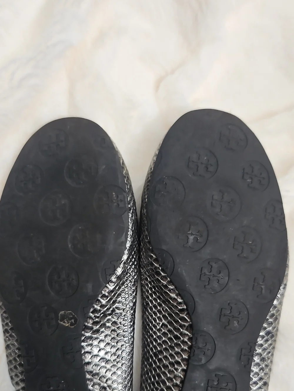 Tory Burch Metallic Black Snake-Embossed Ballet Flats